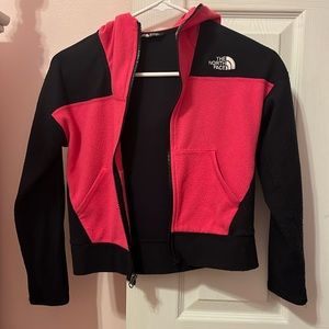 The North Face youth small 7/8 zip up pink black hoodie